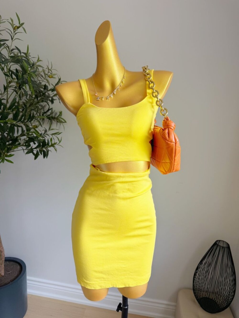 ZARA Trafaluc Bright Yellow Cutout Bodycon Mini Dress S